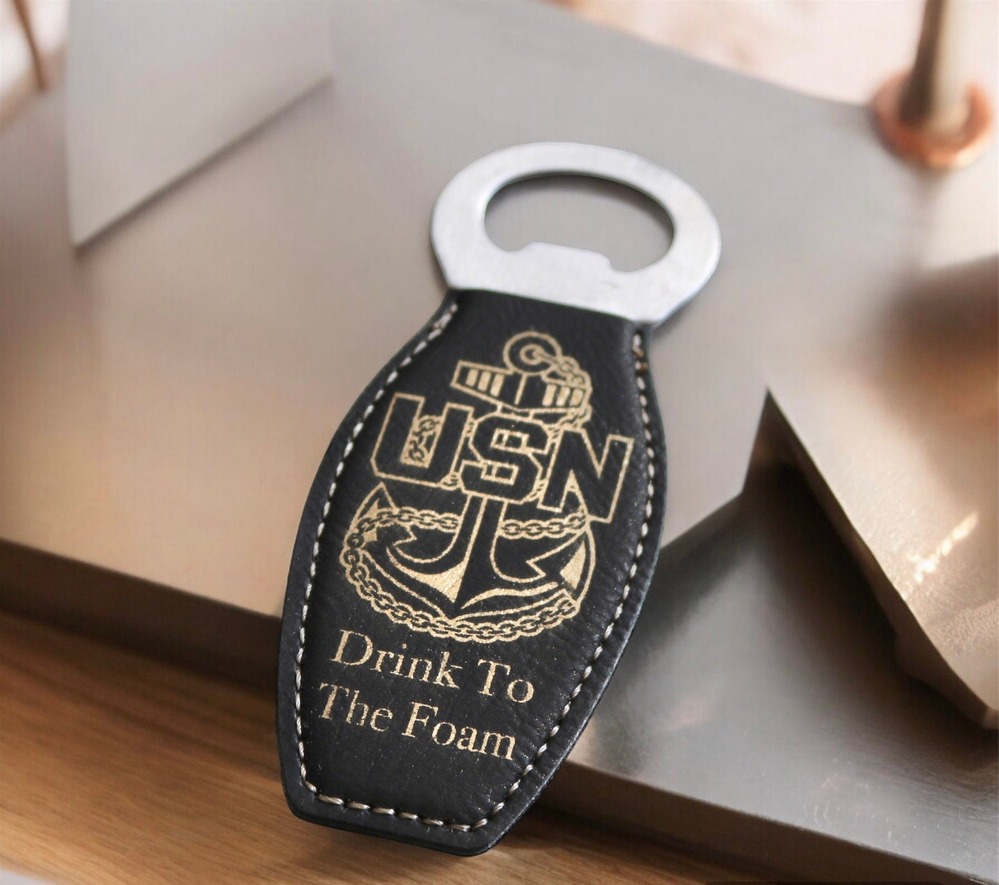 Navy Chief Bottle Opener Magnetic, Senior Chief, Master Chief, Man Cave Magnet Leatherette Bottle Opener