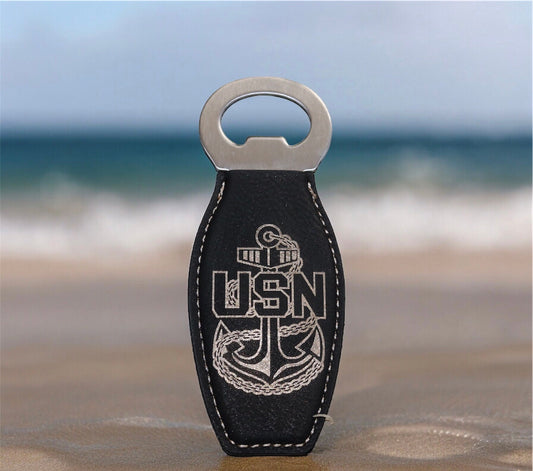 Navy Chief Bottle Opener Magnetic, Senior Chief, Master Chief, Man Cave Magnet Leatherette Bottle Opener