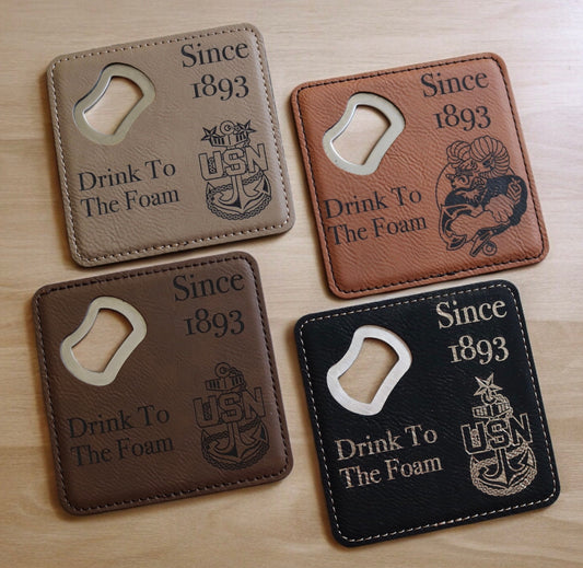Navy Chief Bottle Coasters, Bottle opener, Beer coasters, Senior Chief, Master Chief and the GOAT