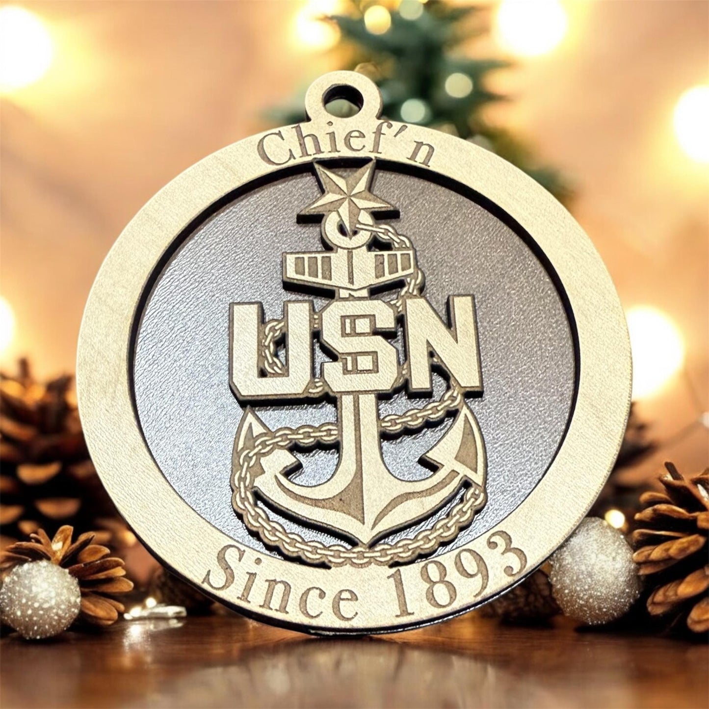 Navy Chief Christmas Ornament, Military Pride Senior Chief and Master Chief, Nautical Christmas Tree with Patriotic Decor, Chief's Anchor