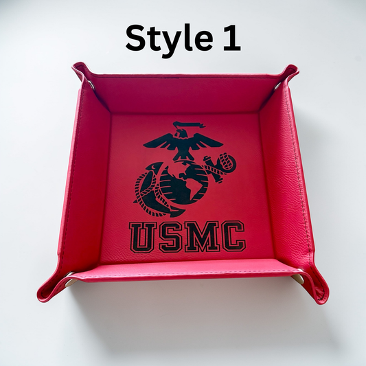 Marine Corps Catchall Tray – USMC Eagle Globe & Anchor Leatherette Valet Tray (6" x 6")