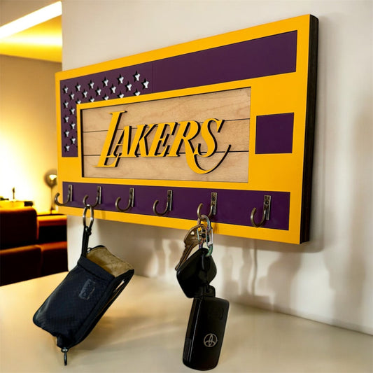 Los Angeles Lakers purple and yellow wall mounted key holder with 6 hooks