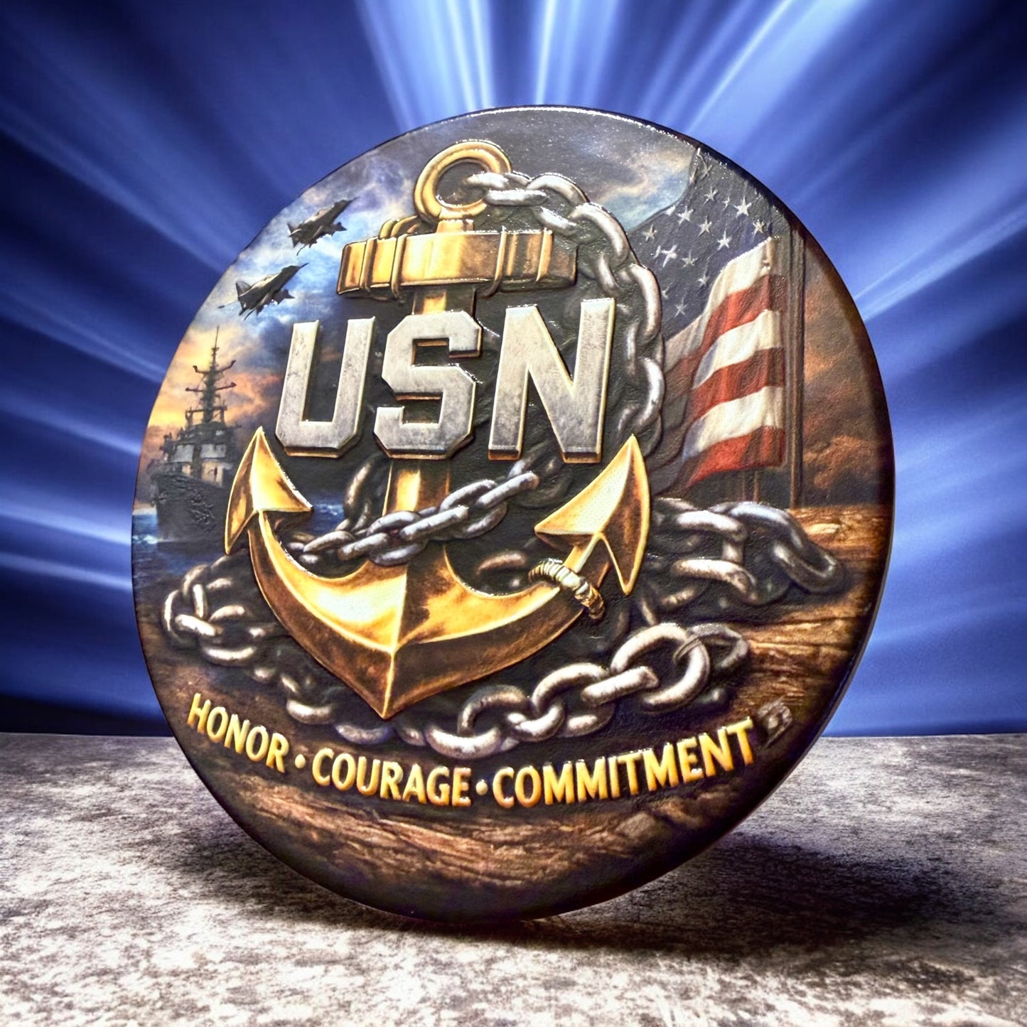 US Navy Chief Ceramic Coasters | Raised 3D UV Print | CPO Anchor Up | Honor Courage Commitment | Military Gift