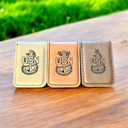 Navy Chief Money Clip, Personalized Laser Engraved Navy Chief, Senior Chief, or Master Chief Anchor Design, Custom Military Gift