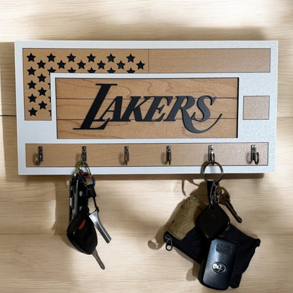 Black and wood grain Lakers key holder