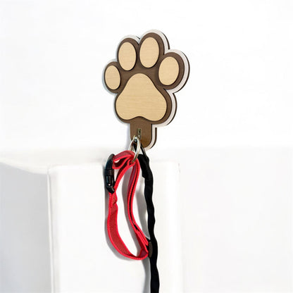 Dog Paw Leash Holder, 4 Layer Maple Plywood Wall Mount with Hook for Leashes, Collars & Bags, Pre Drilled, Linen, Oak, and Maple Finish.