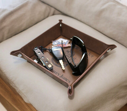Navy Chief Catchall Tray, Personalized Leatherette Snap Up Valet Tray with Silver Snaps, Senior Chief, Master Chief, Custom Rank and Name