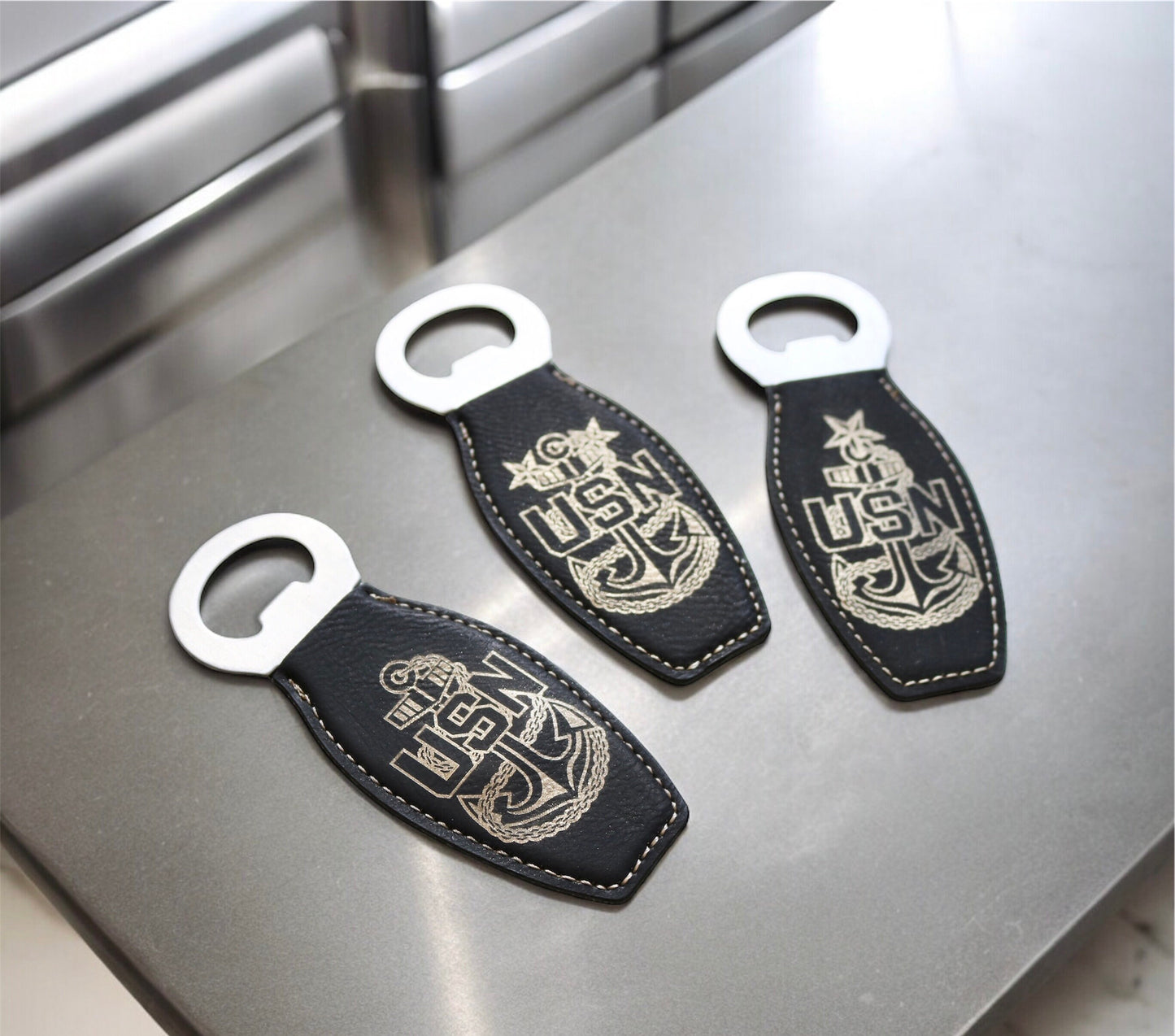 Navy Chief Bottle Opener Magnetic, Senior Chief, Master Chief, Man Cave Magnet Leatherette Bottle Opener