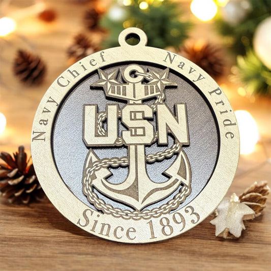 Navy Chief Christmas Ornament, Military Pride Senior Chief and Master Chief, Nautical Christmas Tree with Patriotic Decor, Chief's Anchor