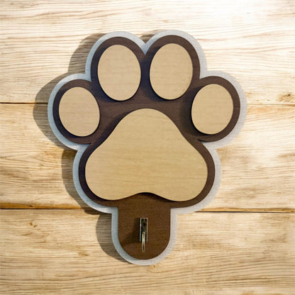 Dog Paw Leash Holder, 4 Layer Maple Plywood Wall Mount with Hook for Leashes, Collars & Bags, Pre Drilled, Linen, Oak, and Maple Finish.