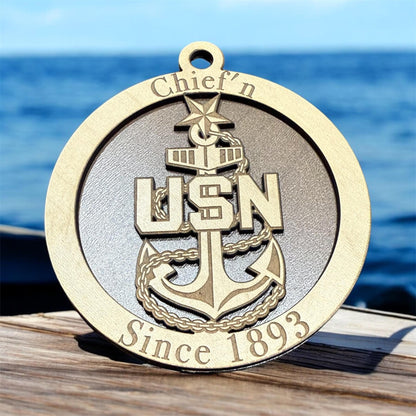 Navy Chief Christmas Ornament, Military Pride Senior Chief and Master Chief, Nautical Christmas Tree with Patriotic Decor, Chief's Anchor