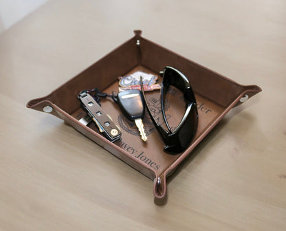 Navy Chief Catchall Tray, Personalized Leatherette Snap Up Valet Tray with Silver Snaps, Senior Chief, Master Chief, Custom Rank and Name