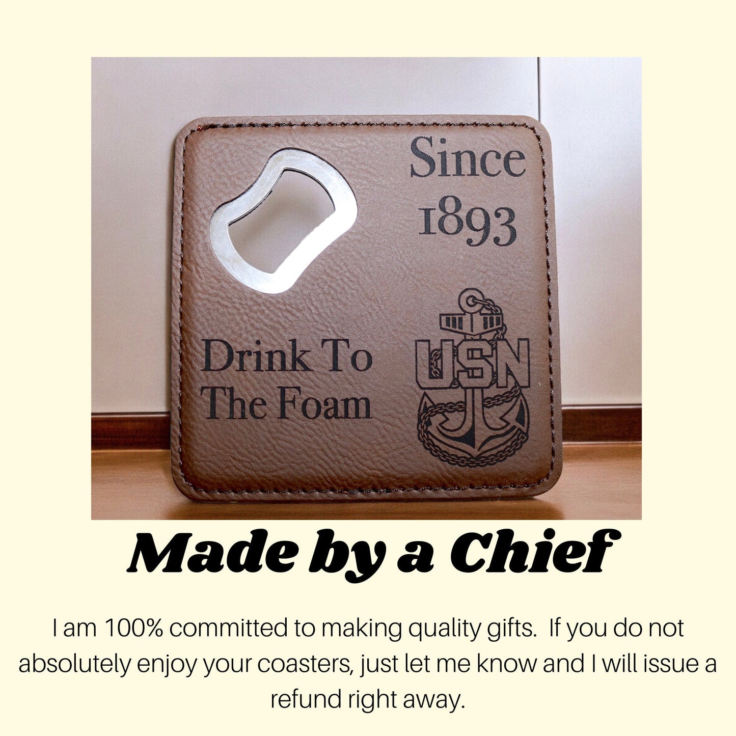 Navy Chief Bottle Coasters, Bottle opener, Beer coasters, Senior Chief, Master Chief and the GOAT