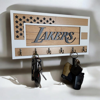 Black and wood grain Lakers key holder