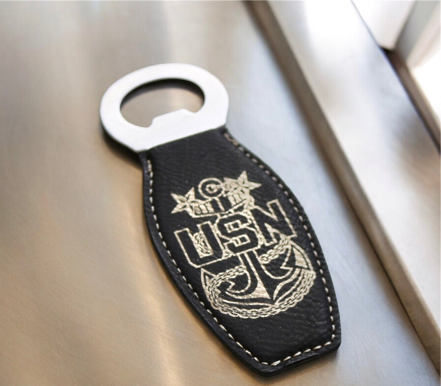 Navy Chief Bottle Opener Magnetic, Senior Chief, Master Chief, Man Cave Magnet Leatherette Bottle Opener