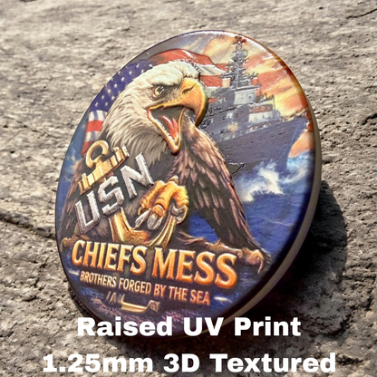 US Navy Chief Ceramic Coasters | Raised 3D UV Print | CPO Anchor Up | Honor Courage Commitment | Military Gift