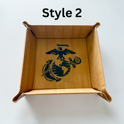 Marine Corps Catchall Tray – USMC Eagle Globe & Anchor Leatherette Valet Tray (6" x 6")