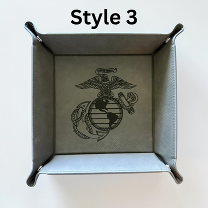 Marine Corps Catchall Tray – USMC Eagle Globe & Anchor Leatherette Valet Tray (6" x 6")