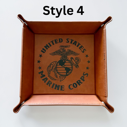 Marine Corps Catchall Tray – USMC Eagle Globe & Anchor Leatherette Valet Tray (6" x 6")