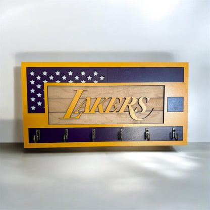 Los Angeles Lakers purple and yellow wall mounted key holder with 6 hooks
