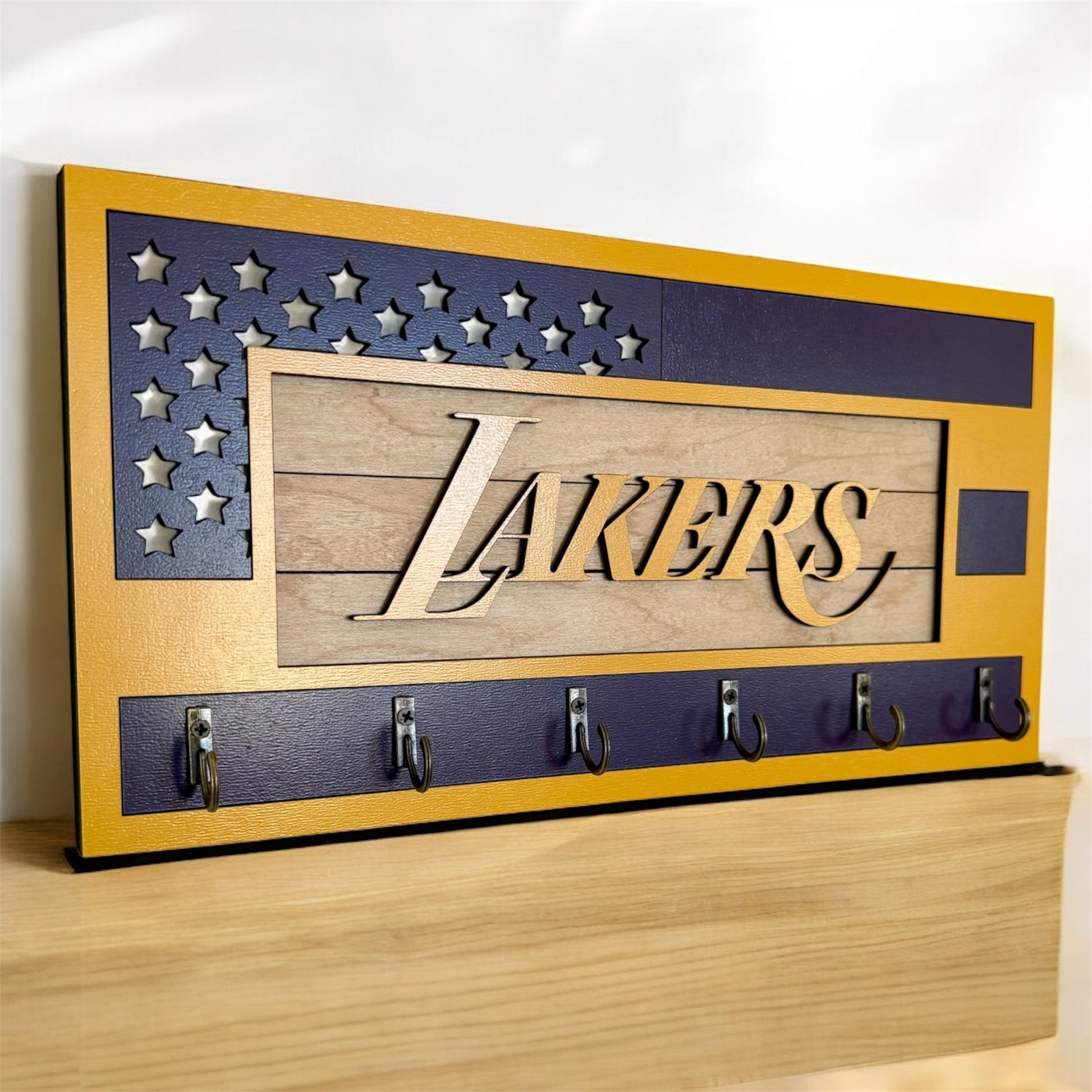 Los Angeles Lakers purple and yellow wall mounted key holder with 6 hooks