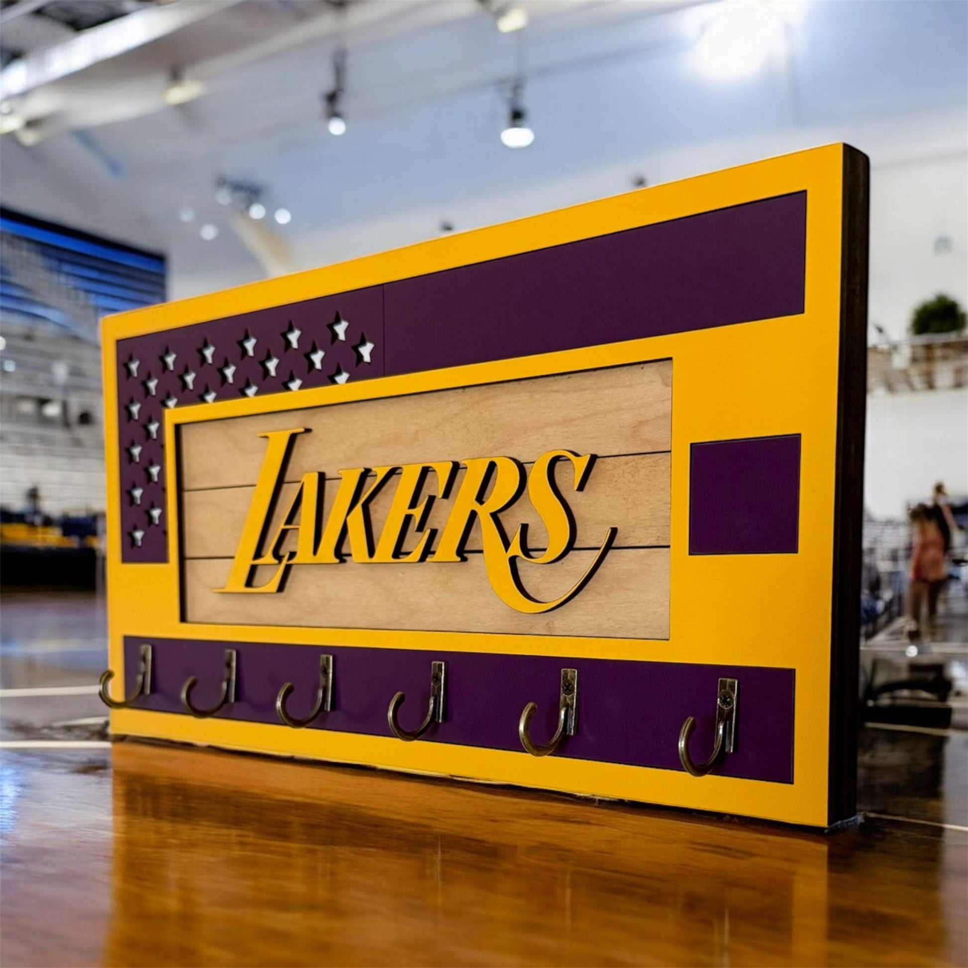 Los Angeles Lakers purple and yellow wall mounted key holder with 6 hooks