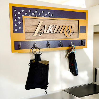 Los Angeles Lakers purple and yellow wall mounted key holder with 6 hooks