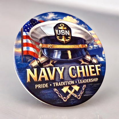 US Navy Chief Ceramic Coasters | Raised 3D UV Print | CPO Anchor Up | Honor Courage Commitment | Military Gift