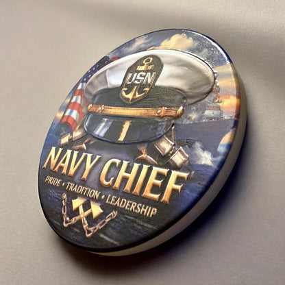 US Navy Chief Ceramic Coasters | Raised 3D UV Print | CPO Anchor Up | Honor Courage Commitment | Military Gift