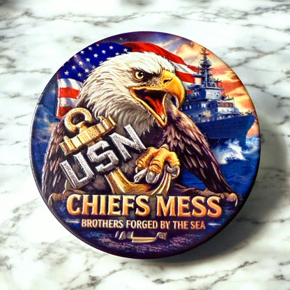 US Navy Chief Ceramic Coasters | Raised 3D UV Print | CPO Anchor Up | Honor Courage Commitment | Military Gift