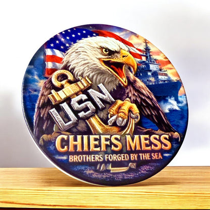 US Navy Chief Ceramic Coasters | Raised 3D UV Print | CPO Anchor Up | Honor Courage Commitment | Military Gift