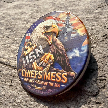 US Navy Chief Ceramic Coasters | Raised 3D UV Print | CPO Anchor Up | Honor Courage Commitment | Military Gift