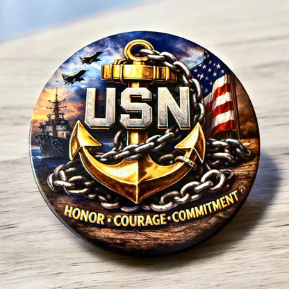 US Navy Chief Ceramic Coasters | Raised 3D UV Print | CPO Anchor Up | Honor Courage Commitment | Military Gift