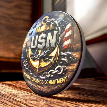 US Navy Chief Ceramic Coasters | Raised 3D UV Print | CPO Anchor Up | Honor Courage Commitment | Military Gift