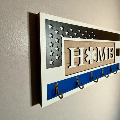 EMS Thin White Line Key Holder | First Responder Key Rack | Star of Life Wall Organizer | EMS Gift | Paramedic Decor | Laser Cut Wooden Key Hook | Handmade