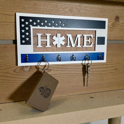 EMS Thin White Line Key Holder | First Responder Key Rack | Star of Life Wall Organizer | EMS Gift | Paramedic Decor | Laser Cut Wooden Key Hook | Handmade