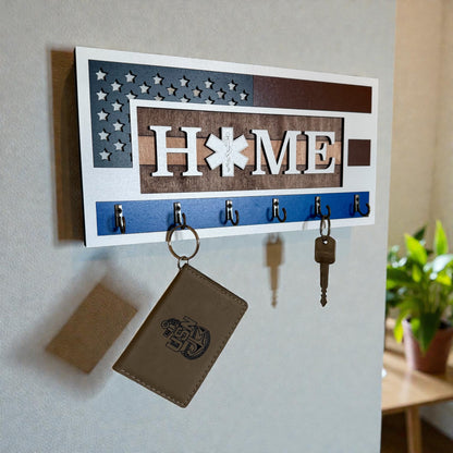 EMS Thin White Line Key Holder | First Responder Key Rack | Star of Life Wall Organizer | EMS Gift | Paramedic Decor | Laser Cut Wooden Key Hook | Handmade