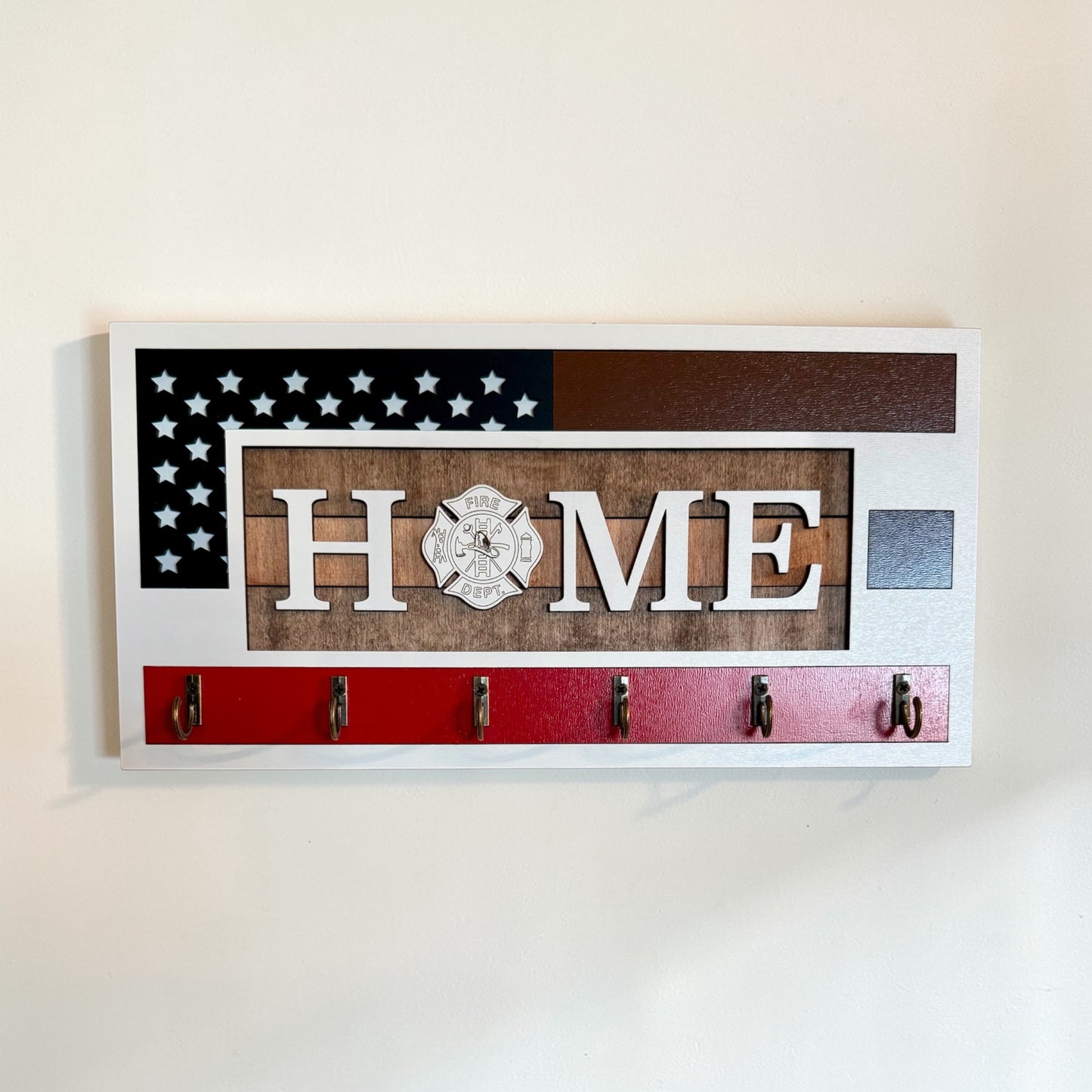 Firefighter Retirement Gift – Personalized Thin Red Line Key Holder for Firefighter Husband or Dad