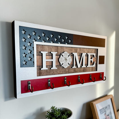 Firefighter Retirement Gift – Personalized Thin Red Line Key Holder for Firefighter Husband or Dad