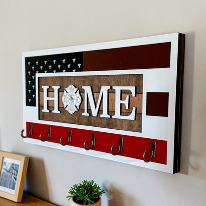 Firefighter Retirement Gift – Personalized Thin Red Line Key Holder for Firefighter Husband or Dad
