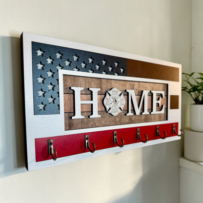 Firefighter Retirement Gift – Personalized Thin Red Line Key Holder for Firefighter Husband or Dad