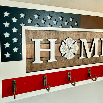 Firefighter Retirement Gift – Personalized Thin Red Line Key Holder for Firefighter Husband or Dad