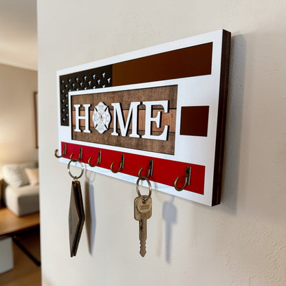 Firefighter Retirement Gift – Personalized Thin Red Line Key Holder for Firefighter Husband or Dad