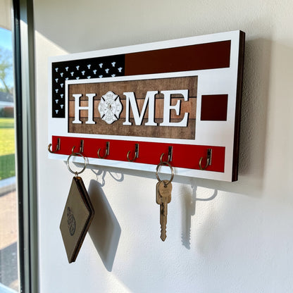 Firefighter Retirement Gift – Personalized Thin Red Line Key Holder for Firefighter Husband or Dad