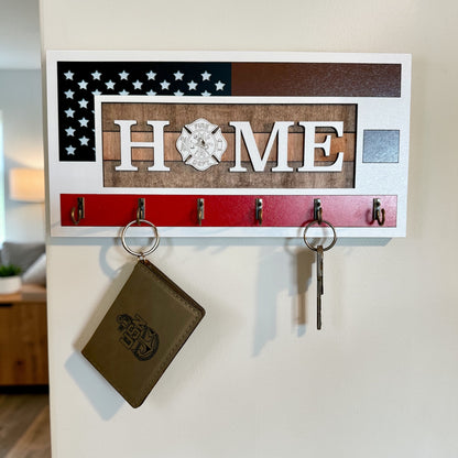 Firefighter Retirement Gift – Personalized Thin Red Line Key Holder for Firefighter Husband or Dad