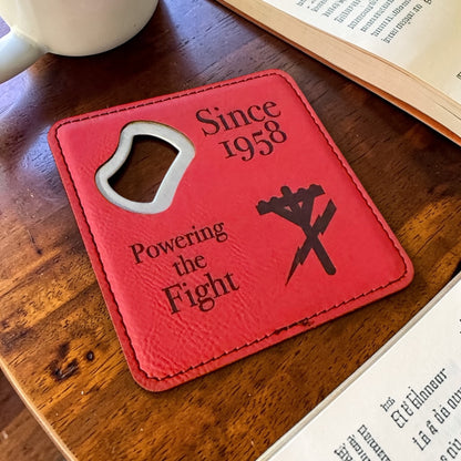 Navy Seabee Bottle Opener Coaster – Custom Seabee Rate Gift – Leatherette Engraved Military Bar Accessory – BU CE CM EA EO SW UT Gift