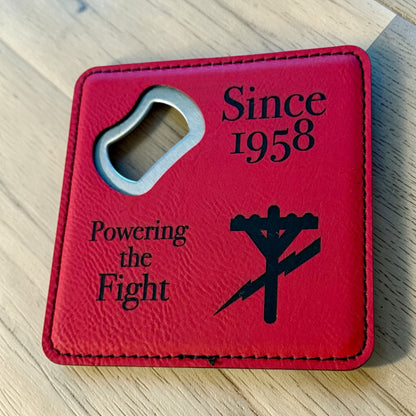 Navy Seabee Bottle Opener Coaster – Custom Seabee Rate Gift – Leatherette Engraved Military Bar Accessory – BU CE CM EA EO SW UT Gift