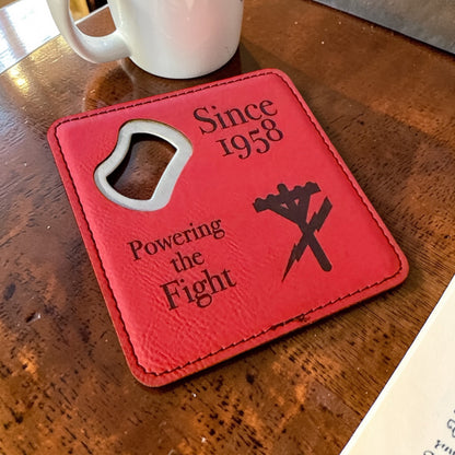 Navy Seabee Bottle Opener Coaster – Custom Seabee Rate Gift – Leatherette Engraved Military Bar Accessory – BU CE CM EA EO SW UT Gift