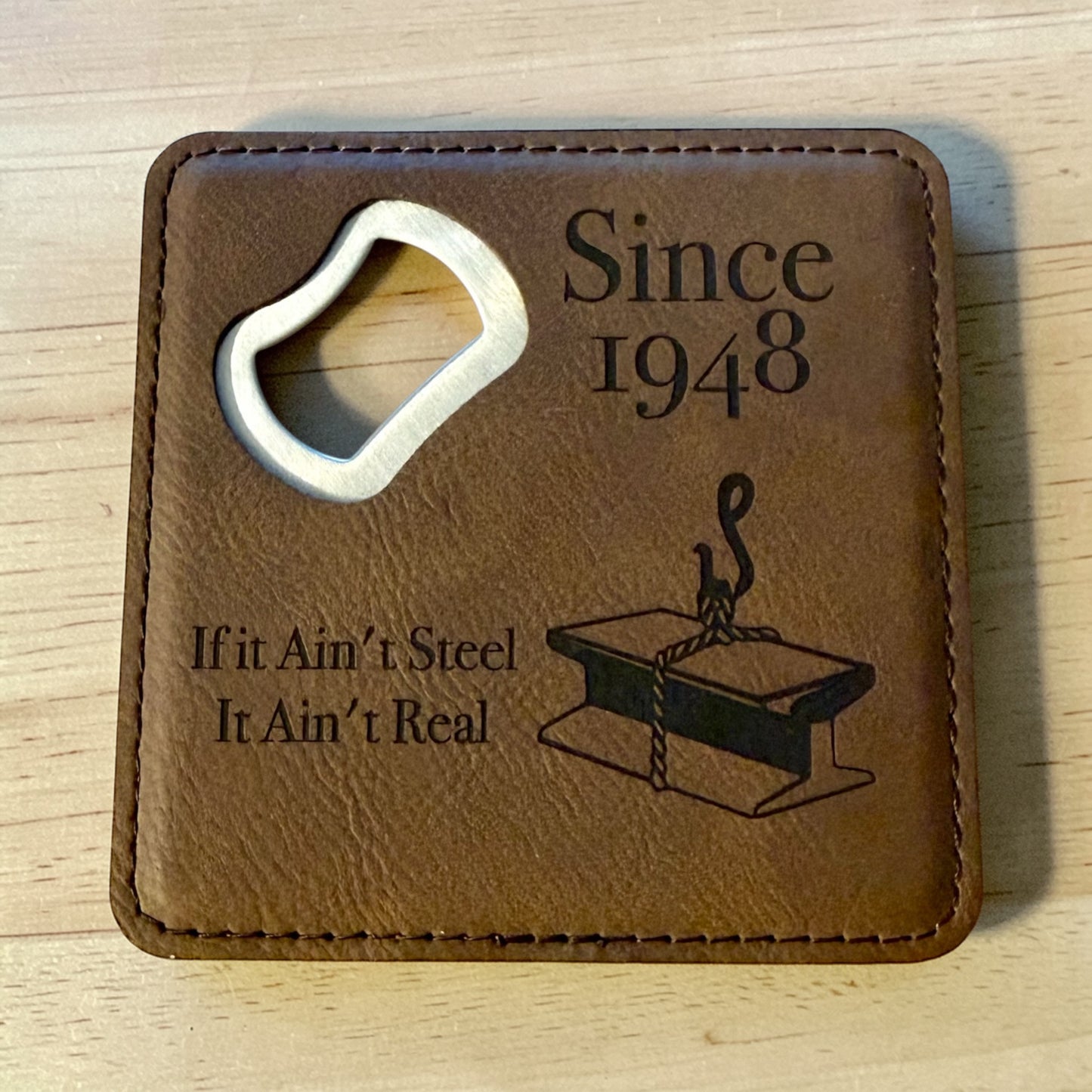Navy Seabee Bottle Opener Coaster – Custom Seabee Rate Gift – Leatherette Engraved Military Bar Accessory – BU CE CM EA EO SW UT Gift