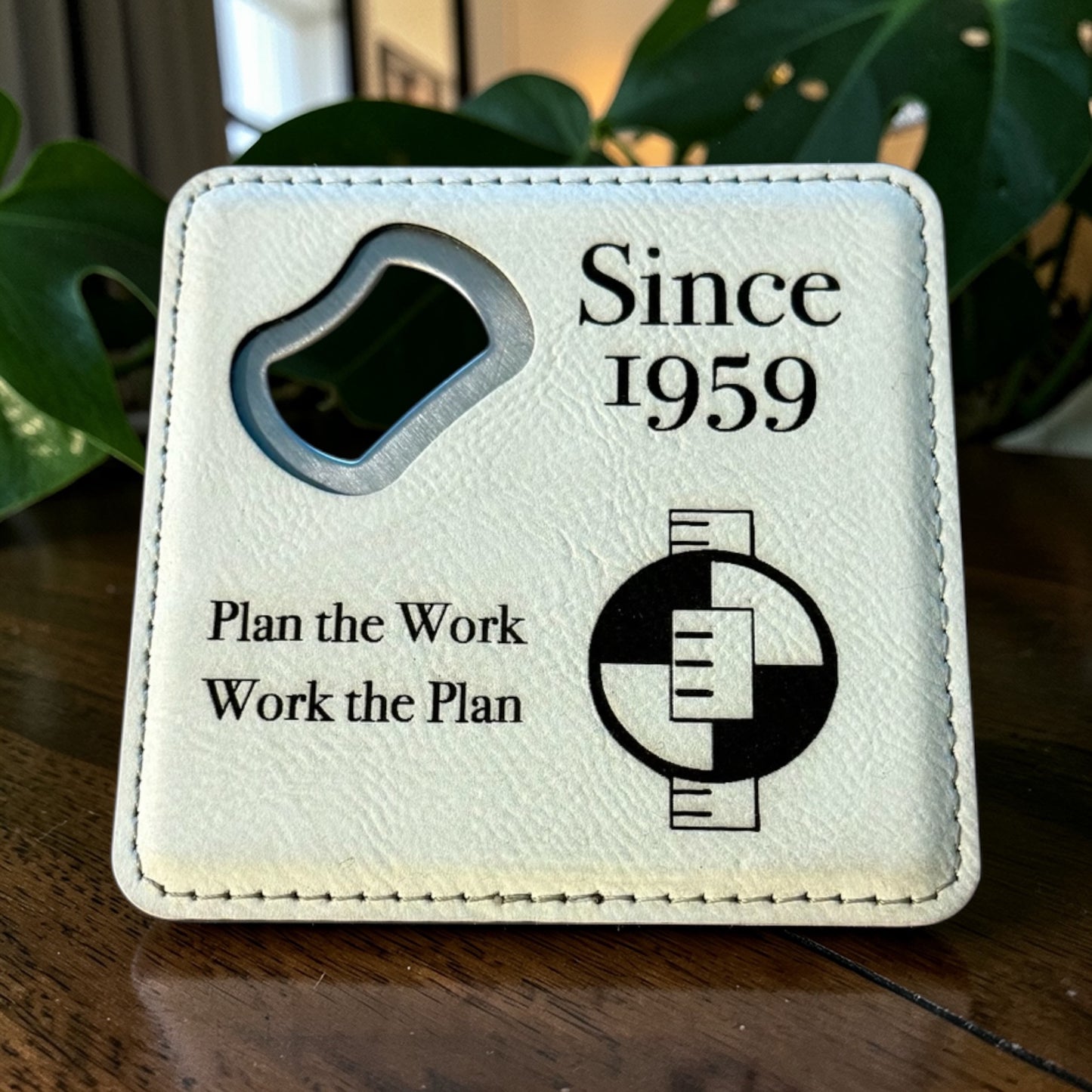 Navy Seabee Bottle Opener Coaster – Custom Seabee Rate Gift – Leatherette Engraved Military Bar Accessory – BU CE CM EA EO SW UT Gift